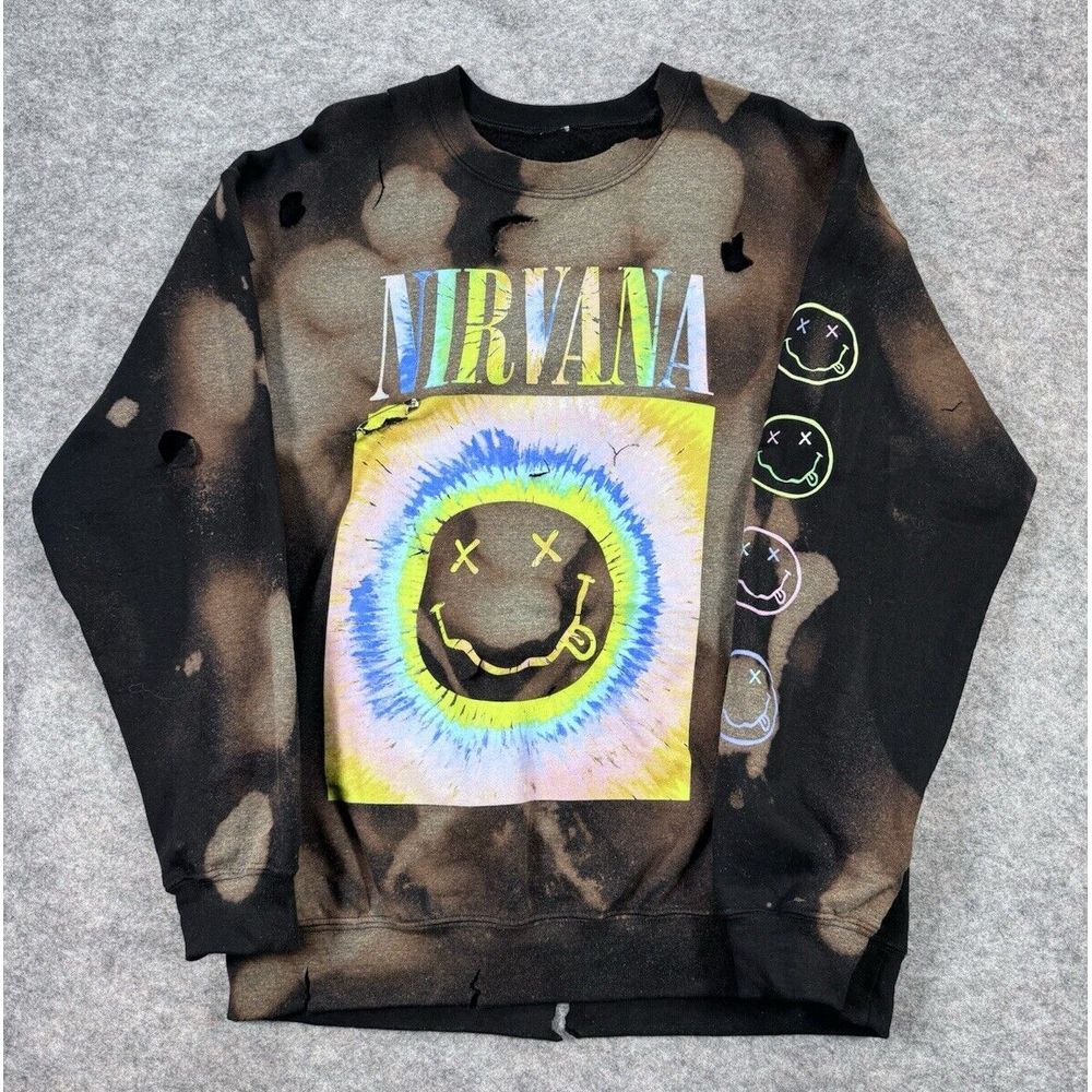Nirvana Women L Graphic Sweater Black Streetwear Emo‎ Punk Tagless Boxy Baggy